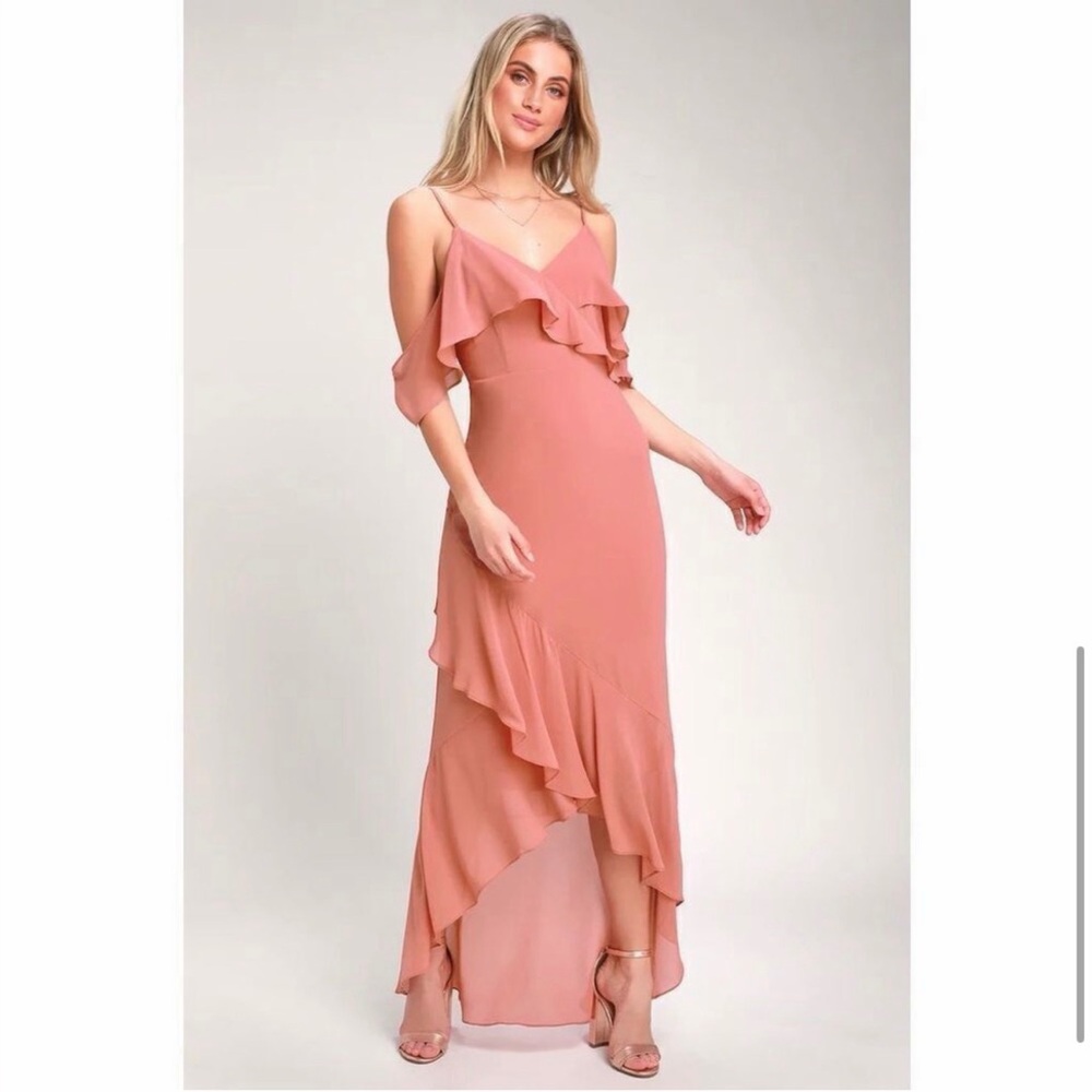 Lulu's Coral Asymmetrical Ruffle Dress
